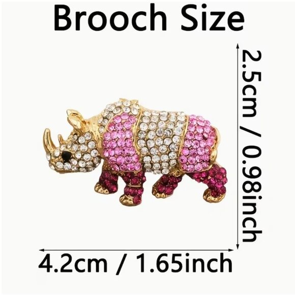 Betsey Johnson Iridescent Crystal Rhino Brooch Gold Tone - Picture 2 of 2